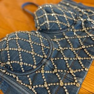 Jean /Denim & rhinestone bustier size L